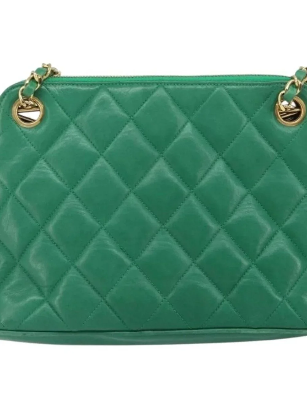 CHANEL Matelasse Chain Shoulder Bag Satin Green Gold CC Auth 168432